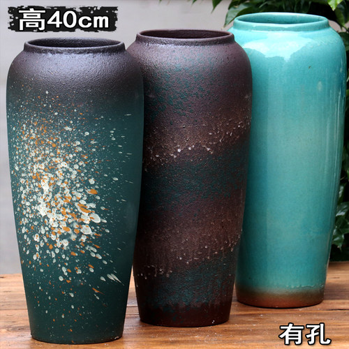 大号高筒陶瓷花盆花器宜兴粗陶罐九尾狐老桩盆土陶透气直筒盆简约