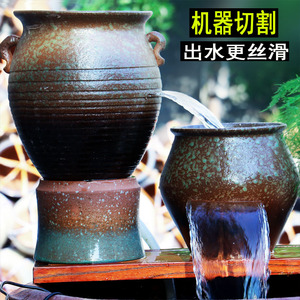 流水瀑布古法缸养鱼循环增氧民宿酒店摆件无孔水培造景陶罐过滤器