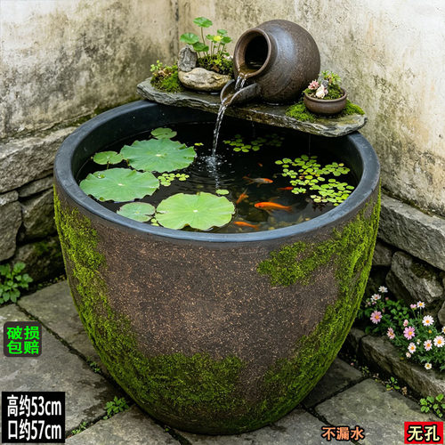 无孔水培花盆水缸荷花缸养鱼水缸大号庭院流水瀑布老式古法缸复古