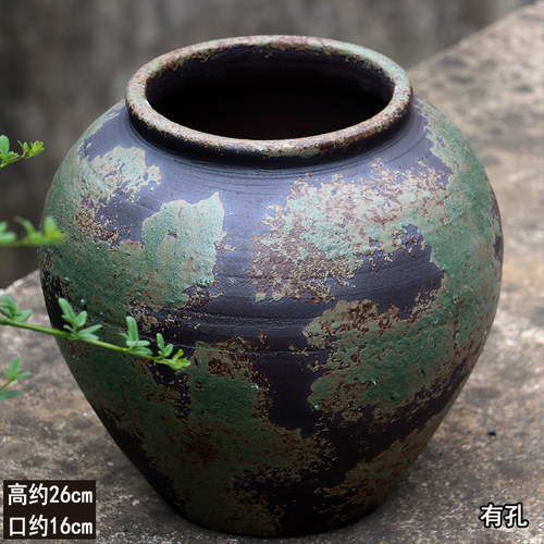 粗陶罐简约盆景盆复古透气陶盆大号流泉枫兰花盆室内酒店装饰盆高