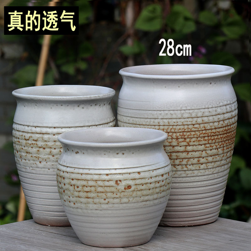 透气粗陶罐老桩多肉植物花盆高款三角梅陶盆竹子盆家用吊兰花盆大