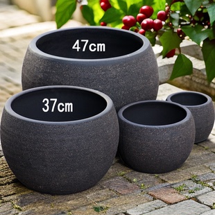 无釉复古陶土花盆超大号简约落地园林景观盆庭院拉毛粗陶罐透气