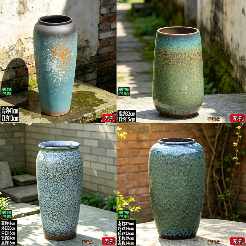 无孔装饰陶瓷花盆水培插花器水养复古花瓶高筒陶罐室内荷花缸大号