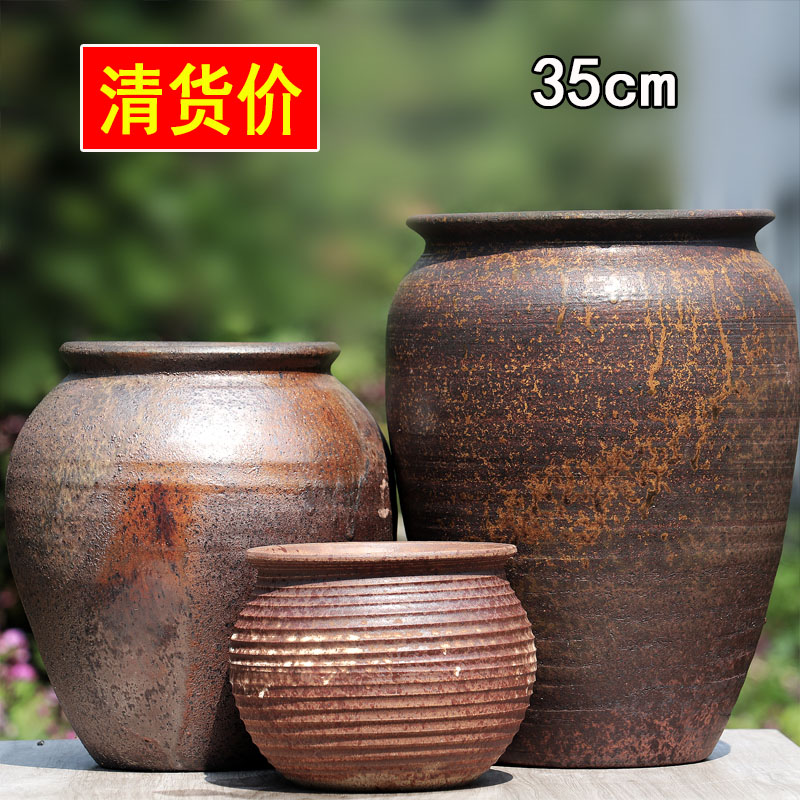 九尾狐高款花盆大号复古吊篮花盆陶盆高筒陶土透气多肉老桩盆陶罐
