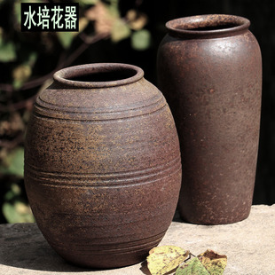 复古花瓶花器粗陶罐大号插花筒陶瓷摆件室内装饰陶土盆无孔水培盆