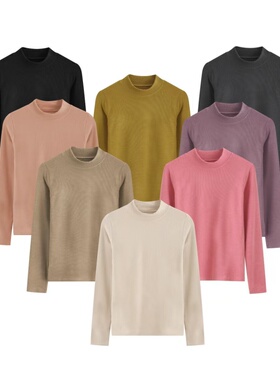 半高领修身德绒羊毛打底衫女秋冬内搭加绒加厚圆领长袖t保暖上衣