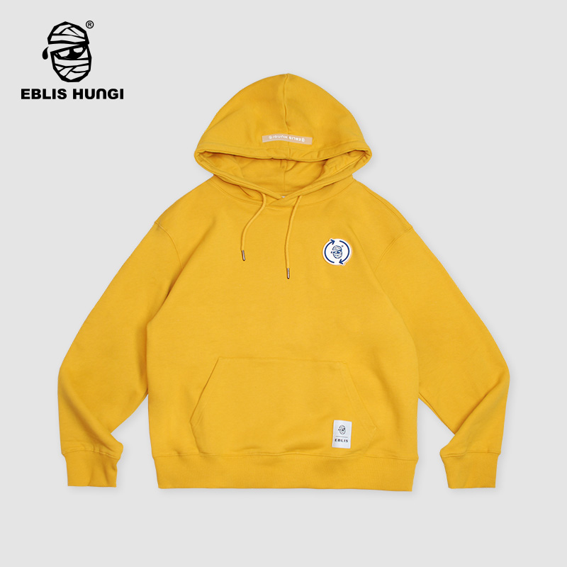 纯色加绒潮印花连帽卫衣