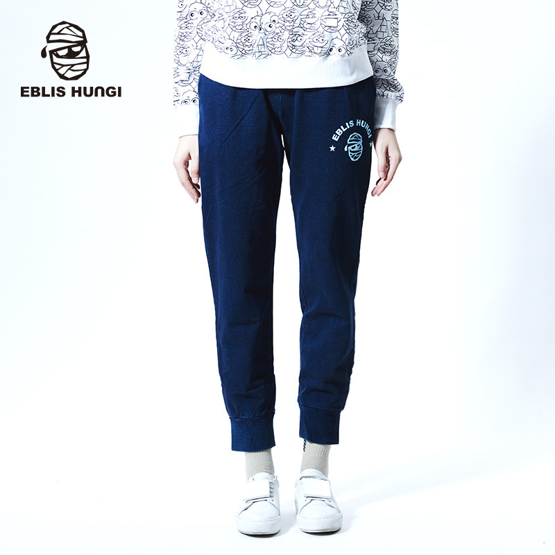 新款蓝染女式LOGO印花运动长裤 情侣款