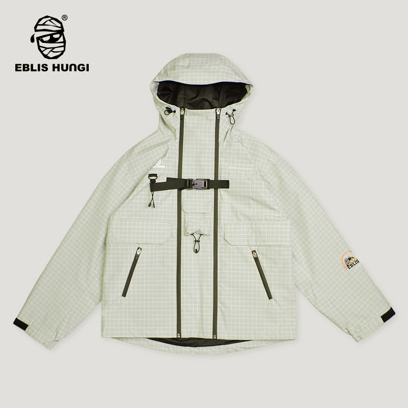 户外格子连帽潮男士潮流