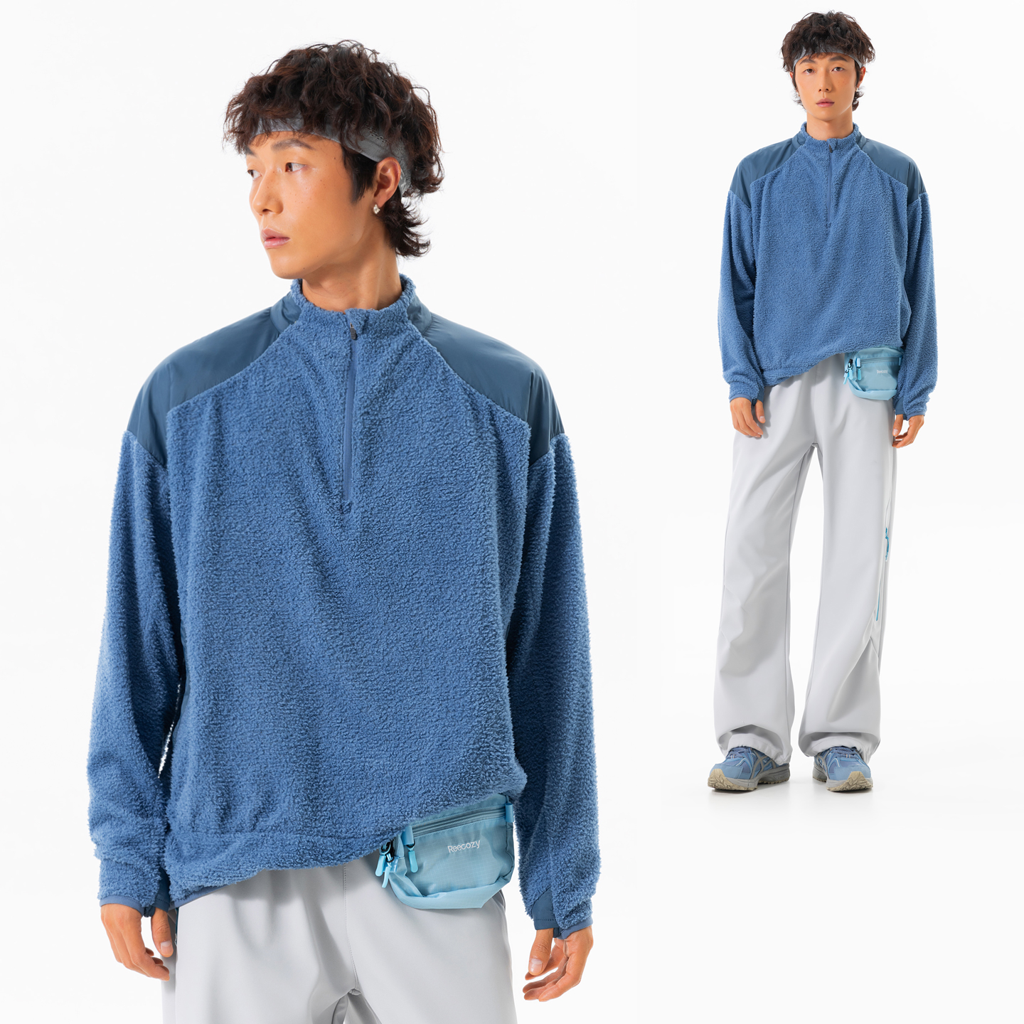 双肩拼接半拉链立领卫衣