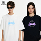 EBLISHUNGI潮牌男女街头涂鸦LOGO印花短袖 情侣宽松重磅纯棉T恤