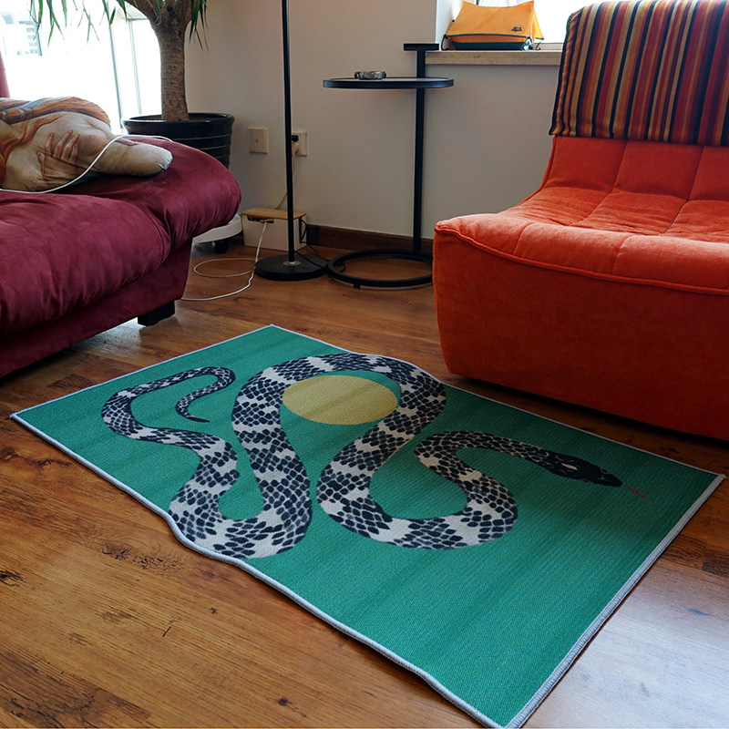 TRIPPY原创设计 低保真颗粒tattoo风蟒蛇 客厅门垫异形圈绒绿地毯,居家布艺,地毯,淘宝优惠券,粉丝福利购,淘宝优惠卷