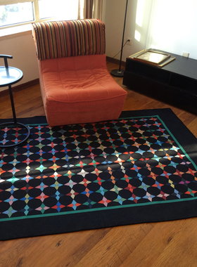 TRIPPY原创设计 古典几何色彩拼色菱形格子 客厅门垫黑色圈绒地毯