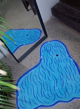 TRIPPY 原创设计 蓝毛毛狗 客厅入门卧室地垫 加厚仿羊绒异形地毯