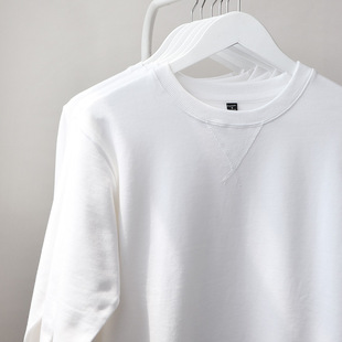 s码 男装 卫衣简约小码 外贸日系340g重磅白色纯棉倒三角毛圈长袖