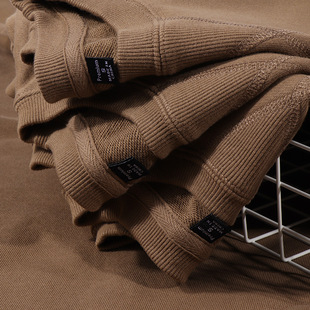 s码 外贸340g摩卡色日系重磅纯棉纯色圆领春秋情侣卫衣小码 男装