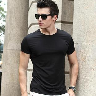 夏装冰感透气短袖T恤薄款纯色弹力运动速干T恤衫大码小码男装s码