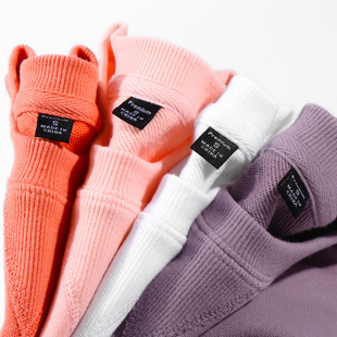 打底衫 s码 男装 外贸纯棉毛圈布340g重磅纯白圆领套头卫衣上衣小码