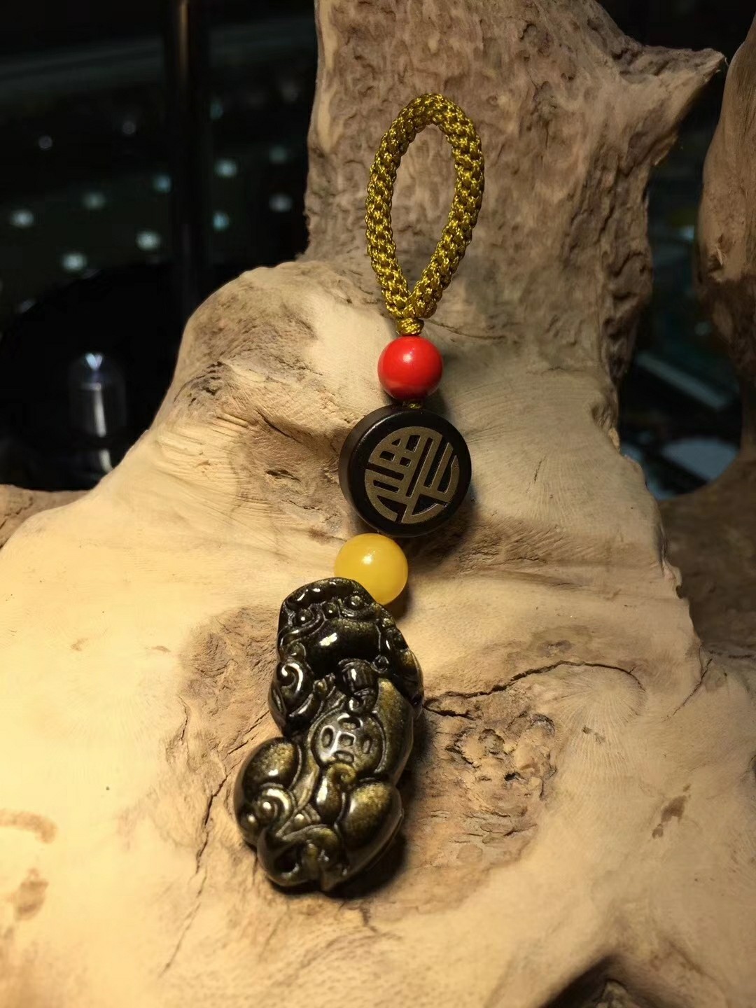 金曜石貔貅搭配蜜蜡圆珠情人节情侣款秀恩爱定情信物装饰品钥匙扣