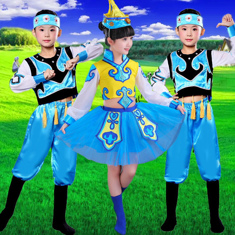少儿演出服儿童表演服民族蒙族女童筷子舞蹈服幼儿蒙古舞服装纱裙