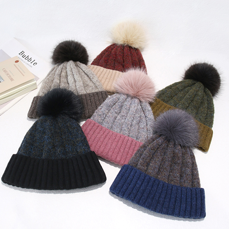 韩国拼色保暖冷帽冬护耳毛线帽子