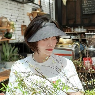 Spany空顶防晒帽子女夏韩国小水钻出游发卡式 遮阳帽开车太阳帽潮