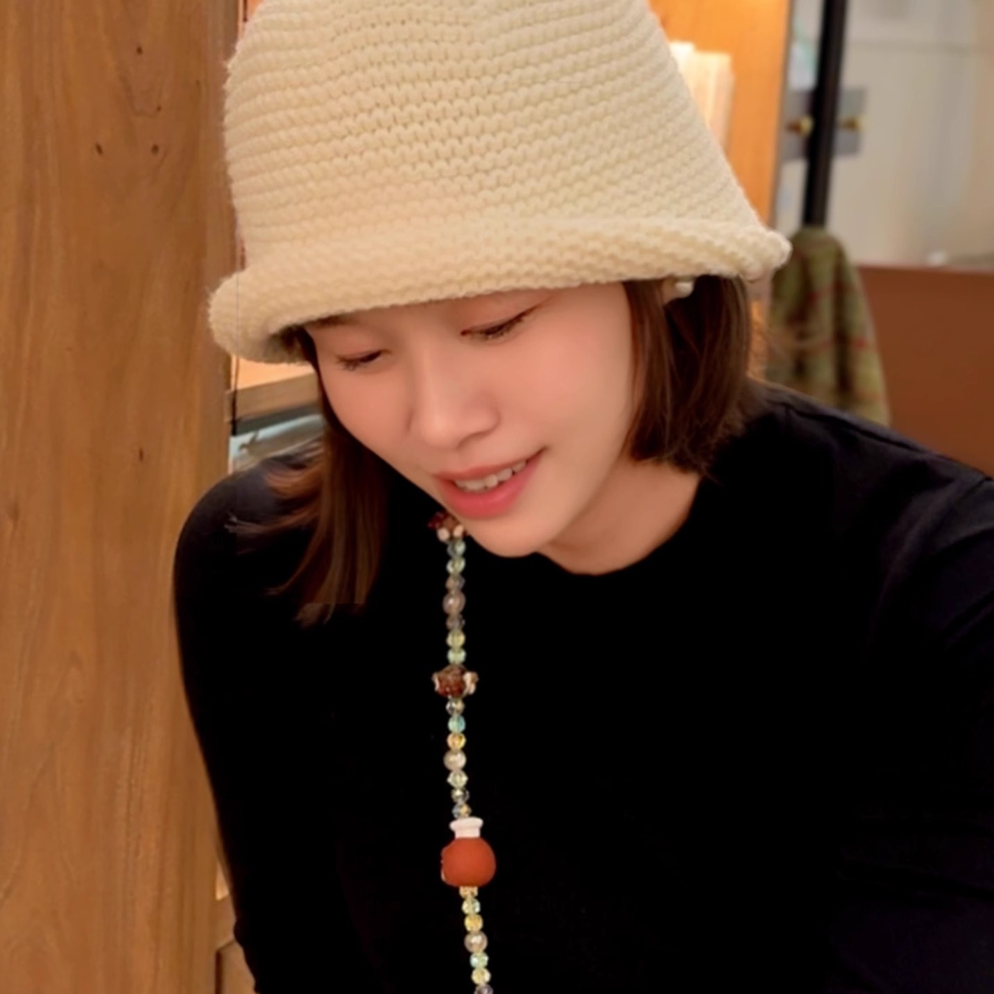 粗毛线渔夫帽子女冬卷边针织帽潮