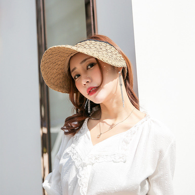 宽檐防晒帽遮阳帽子女士夏韩国便携透气太阳帽百搭编织空顶帽草帽