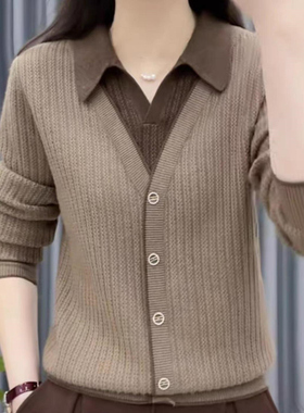 大码女装胖mm秋装新款打底衫假两件毛衣宽松遮肚上衣显瘦遮肉冬装