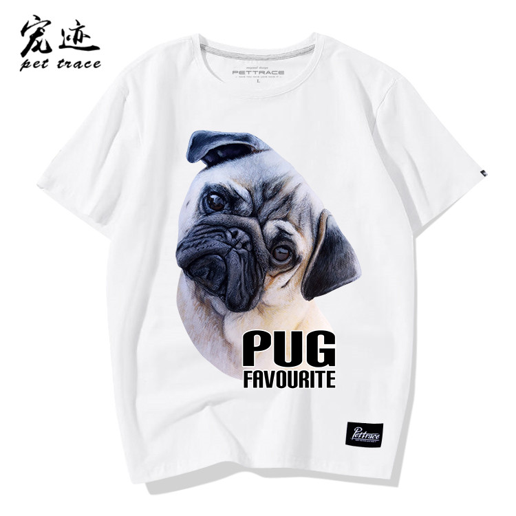 狗图案短袖八哥巴哥犬图案印花男女T恤情侣犬迷服饰纯棉圆领小衫
