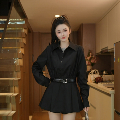 磊磊【时尚先锋】 衬衫裙两件套  长袖衬衫+高腰A字短裤女88280