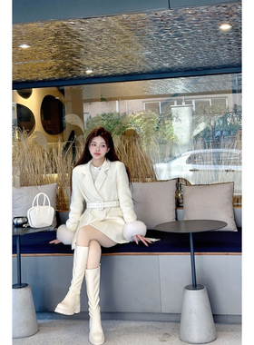 【磊磊分享】小香风高级感夹棉毛呢西装外套（送腰带 ）23378