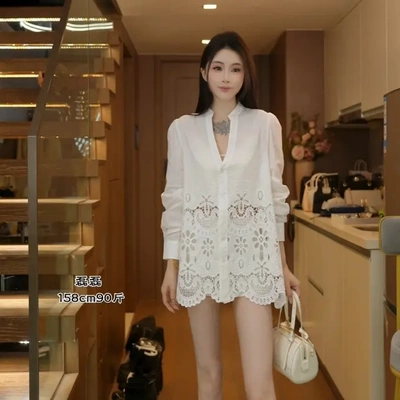 【磊磊】镂空V领衬衫慵懒松弛感小衫#88198