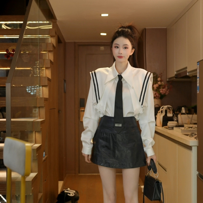 磊磊 【风格焦点 】衬衫 2026新年战袍春季海军领蕾丝上衣88260