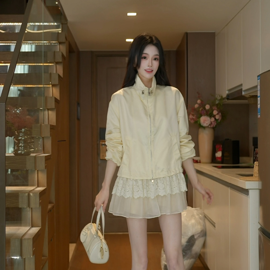 磊磊【眼中的常青树】 外套 荷叶边蕾丝绣花薄款外套6721