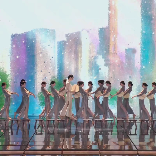 春晚旗袍同款舞蹈晨光曲原版道具儿童渔光曲旗袍舞蹈服女表演出服