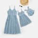 欧美中小童亲子装 哈衣裙爬服母女单排扣口袋吊带连衣裙 女宝飞袖