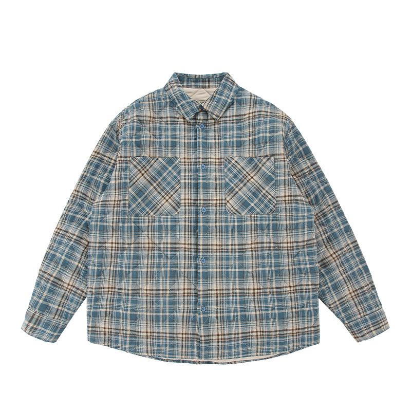 加厚夹棉衬衫外套男格子衬衣寸衫长袖开衫褂子棉衣薄款棉服棉袄子