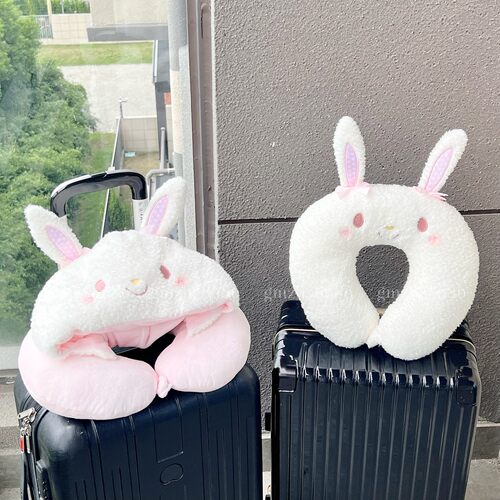 可爱卡通兔子旅行连帽U型枕睡觉