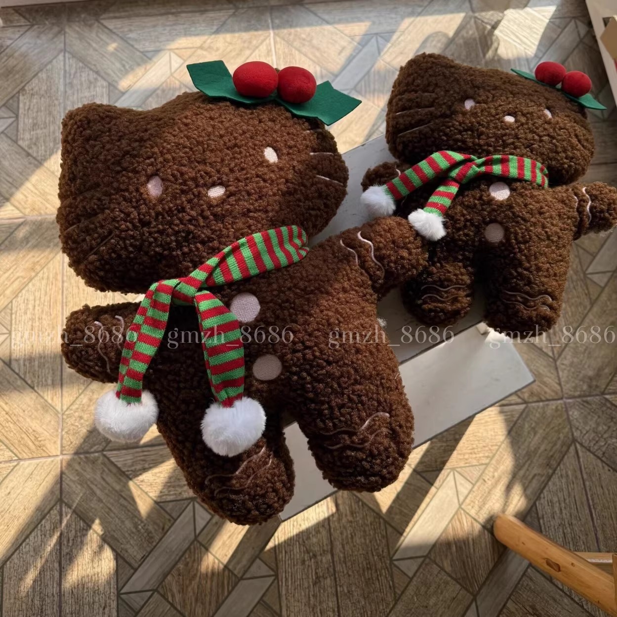 【包邮】可爱姜饼人黑皮围巾款猫咪圣诞毛绒玩具公仔玩偶送人礼物