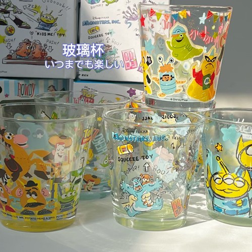 【包邮】日系可爱卡通三眼仔手绘风透明玻璃杯牛奶杯牙刷杯早餐杯