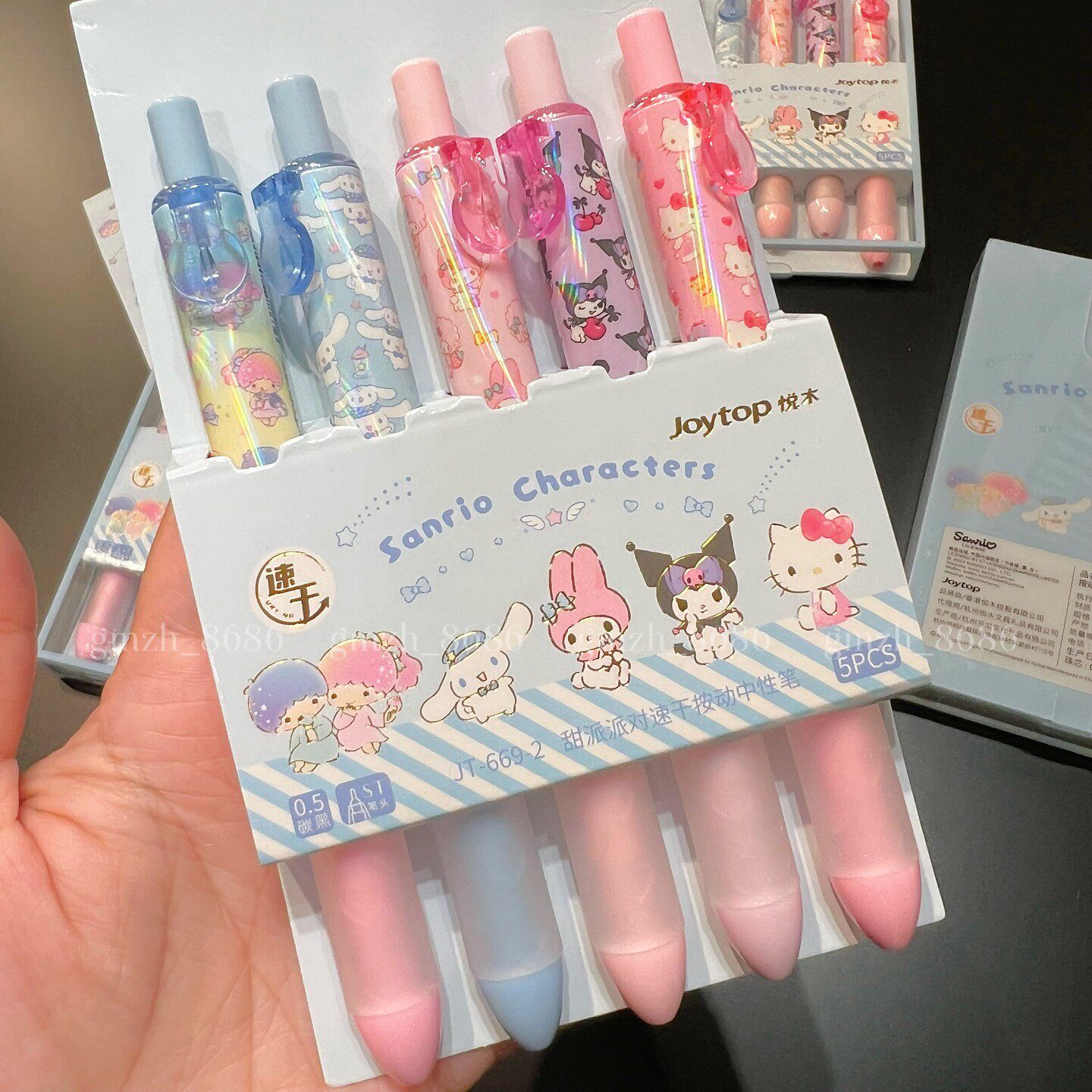 包邮】5支装三丽鸥美乐蒂联名0.5mm中性笔ins速干好写胖头笔