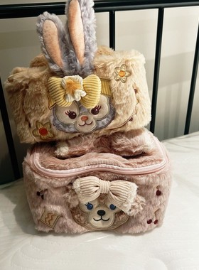 包邮】日式可爱兔子熊毛绒手提化妆包分隔旅行便携化妆品收纳包女