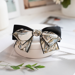 复古国风水墨蝴蝶结发夹女气质新款 后脑勺弹簧夹马尾夹半扎发顶夹