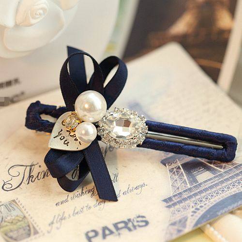 韩版精致水钻珍珠发夹时尚蝴蝶结
