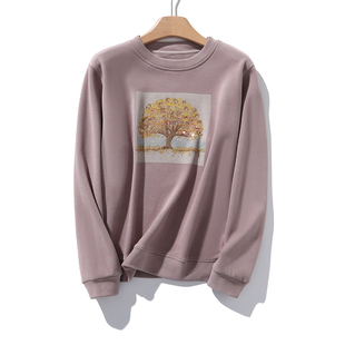 【发财树】减龄显瘦重工刺绣轻奢保暖防风双面澳绒卫衣A7381#8563