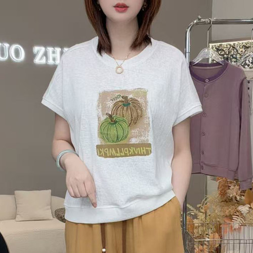 贝贝南瓜！夏季新款麻感棉T恤时尚精致显瘦上衣休闲百搭短袖L2613