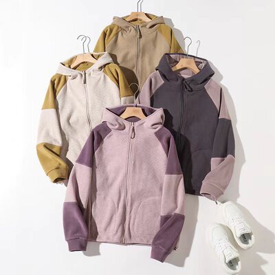 [小暖阳]2025升级羊绒防风保暖加绒舒适撞色百搭连帽开衫外套7591