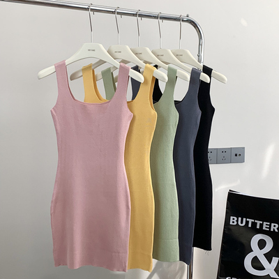 芭比粉针织连衣裙女纯欲风春夏季