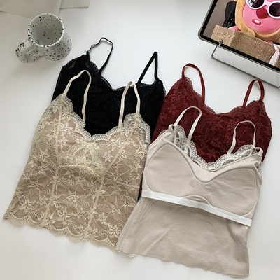 蕾丝吊带背心女保暖内衣带胸垫
